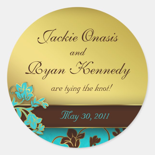 Save the Date Sticker Elegant Gold Floral BB 2 (Front)