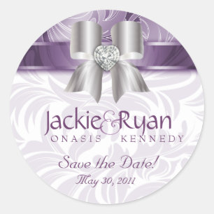 Save the Date Sticker Leaf Floral Purple Bow