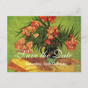 Save the date. Still Life Vase with Oleanders and Announcement Postcard