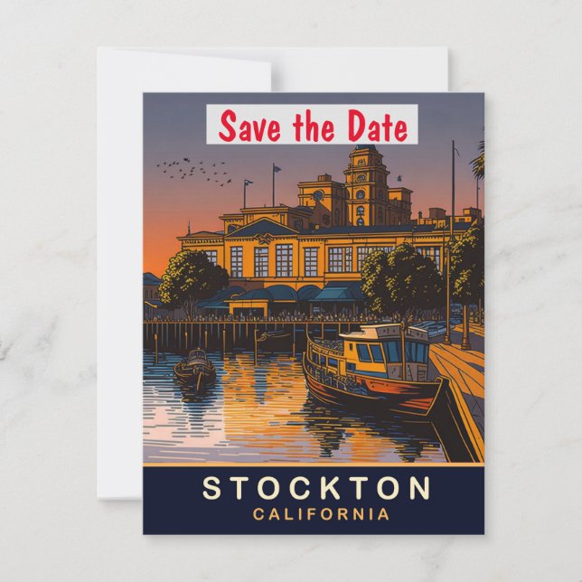 Save The Date Stockton, Californie, Travel Postcard, (Devant)