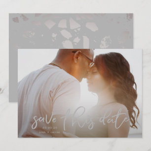 Save The Date Stone Ardoise Gris Photo Calligraphie classique