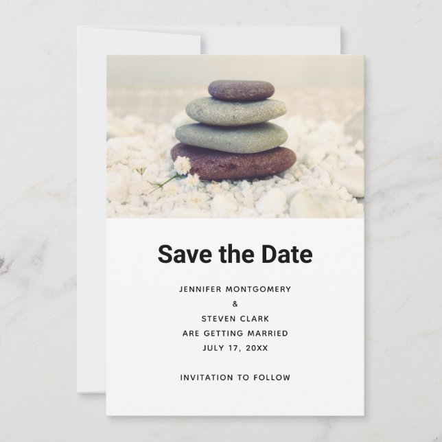 Save The Date Stones empilées méditatif Mariage Cairn (Devant)