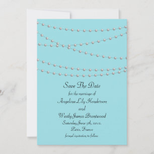 Save The Date Strands of Pearls on Turquoise Enregistrer la date