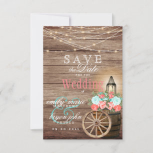 Save the Date - String Lights, Barrel- Teal, Coral