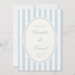 Save the Date Stripe Custom Coastal Blue Invitation