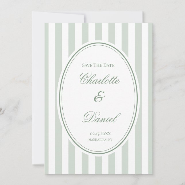 Save the Date Stripe Custom Mint Invitation (Front)