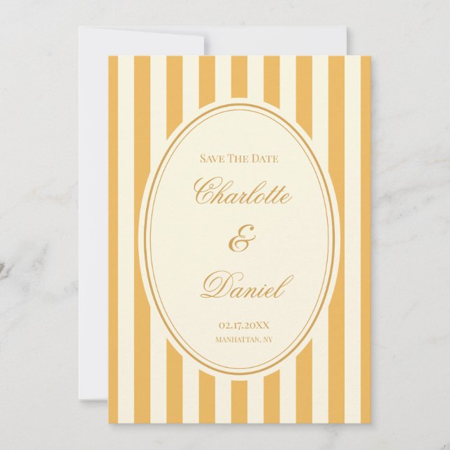 Save the Date Stripe Custom Mustard Yellow Invitation (Front)