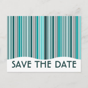 save the date : striped curtain : announcement postcard