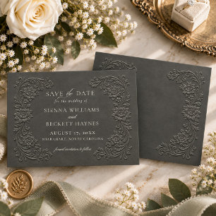 Save The Date Style Floral Charbon Élégant Embossé