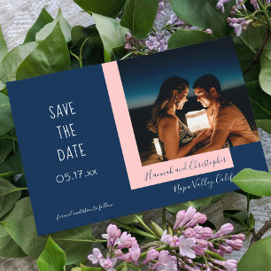 Save The Date Style moderne bleu rose photo Mariage simple