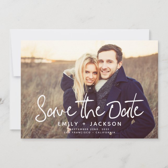 Save The Date Style moderne Script Enregistrer la photo de la da (Devant)