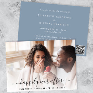Save The Date Style photo QR Code Dusty Mariage bleu
