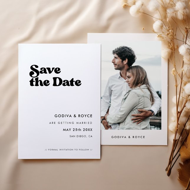 Save The Date Style retro noir & blanc Photo (Créateur téléchargé)