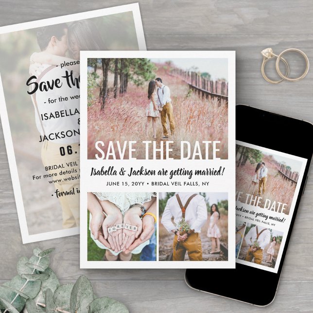 Save The Date Style simple moderne superposer 4 Mariage photo (Créateur téléchargé)