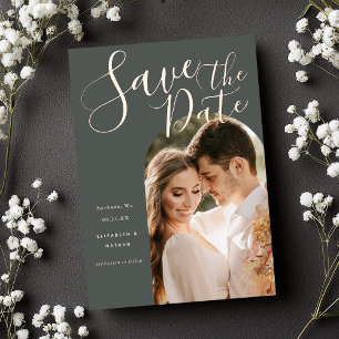 Save the Date Stylish Script Arch Frame Photo 