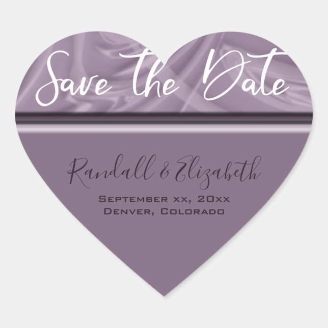 "Save the Date" Stylish Shades of Old Lavender Heart Sticker (Front)