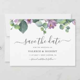 Save The Date Succulent floral pourpre d'eucalyptus