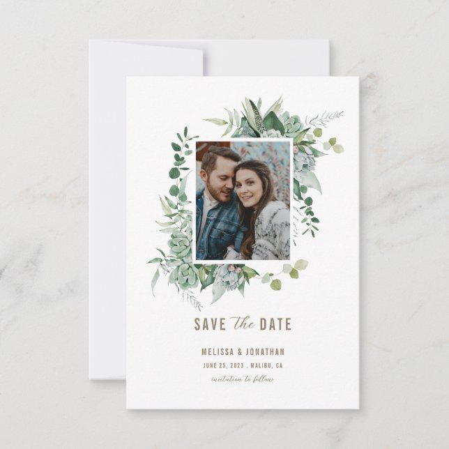 Save The Date Succulent Mariage de jardin Photo Enregistrer la d (Devant)