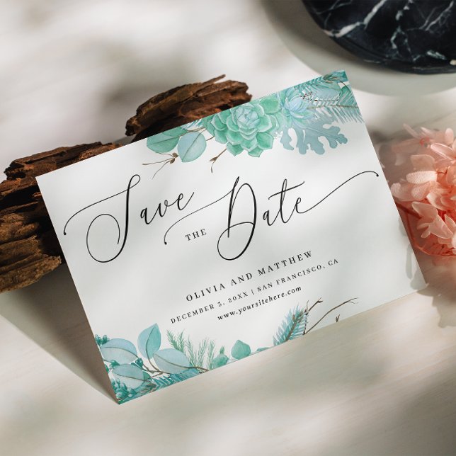 Save The Date Succulentes florales à la menthe. Mariage de cactu (Créateur téléchargé)