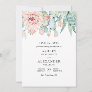 Save The Date Succulentes florales à l'aquarelle. Cactus vert et