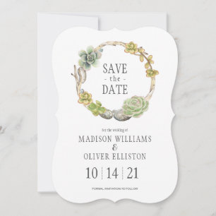 Save The Date Succulents, brindilles et pierres   Enregistrer la
