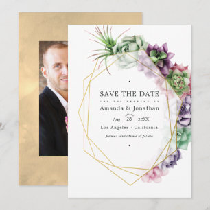 Save The Date Succulents Géométriques Herbier Jardin Mariage