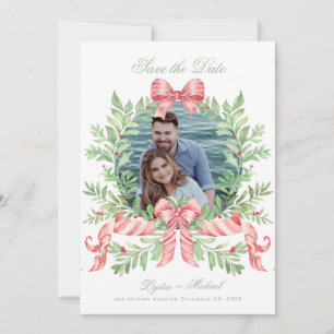 Save The Date Sucre de canne de couronne de Noël Bow Photo