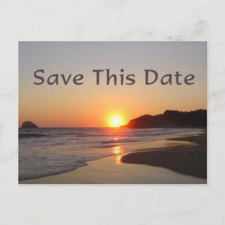 Save The Date Sun Setting on Beach Postcard