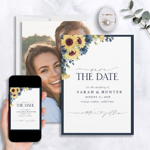 Save The Date Sunflower Bleu Script Mariage Floral Enregistrer L