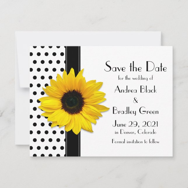 Save The Date Sunflower Jaune Pois noirs Sauvez la date (Devant)