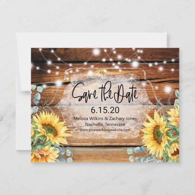 Save The Date Sunflower Wood Wedding Enregistrer la date Invitat (Devant)