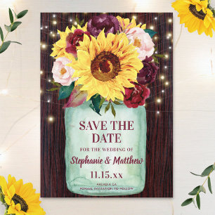 Save The Date Sunflowers Mason Jar Lumières en bois Mariage