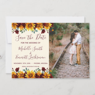 Save The Date Sunflowers Rustic Country Bourgogne Enregistrer la