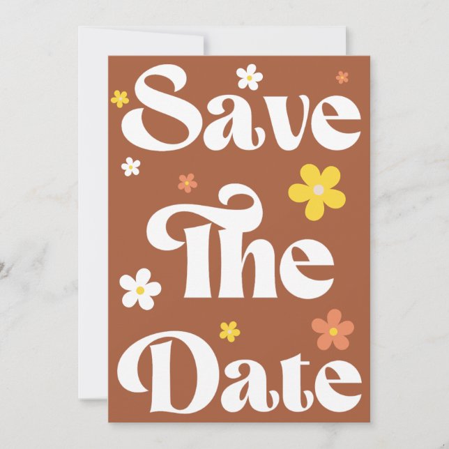Save The Date Super Daisy Terracotta Retro Typographie & Photo (Devant)