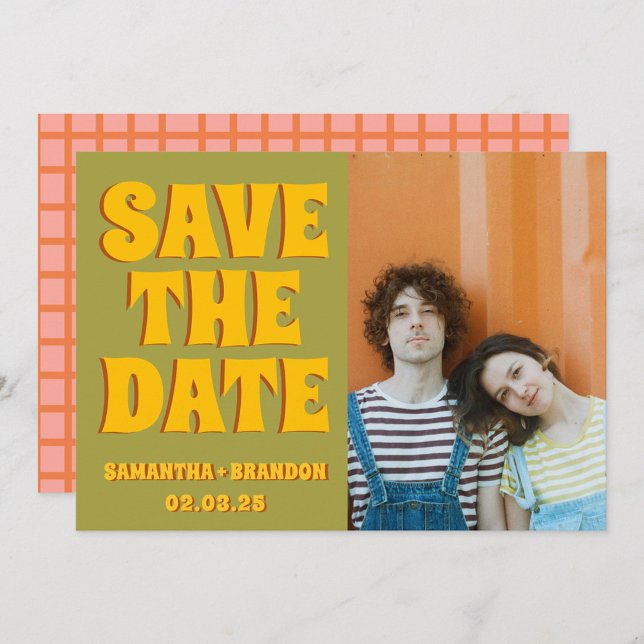 Save The Date Super Gras Vert Jaune Rouge Funky (Créateur téléchargé)