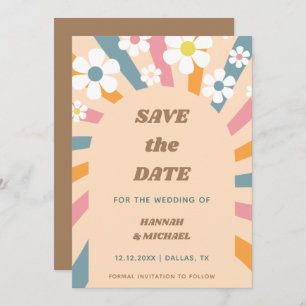 Save The Date Super Retro Boho Arc-en-ciel coloré Daisy Floral