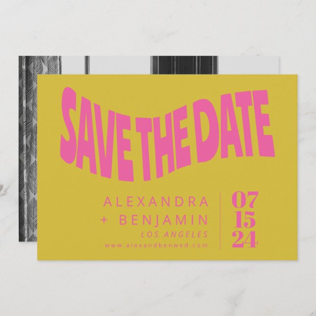 Save The Date Super Retro Mod Unique rose Jaune Photo (Devant / Derrière)