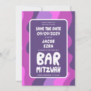 Save The Date Super Violet Waves Custom Bat Bar Bnai Mitzvah