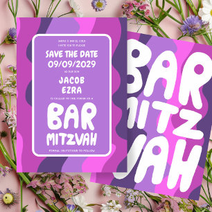 Save The Date Super Violet Waves Custom Bat Bar Bnai Mitzvah