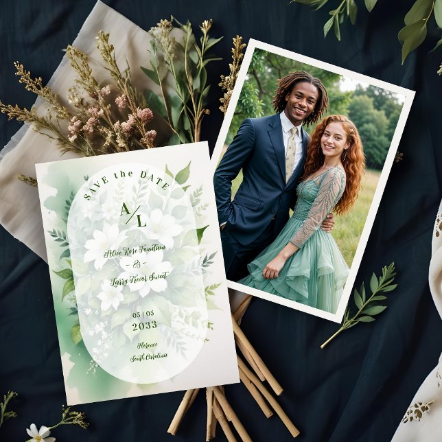 Save The Date Superbe Boho Translucide Oval Exubérant Vert (Gorgeous Boho Translucent Oval Overlay Exuberant Greenery Wedding Photo Save the Dates Cards.)