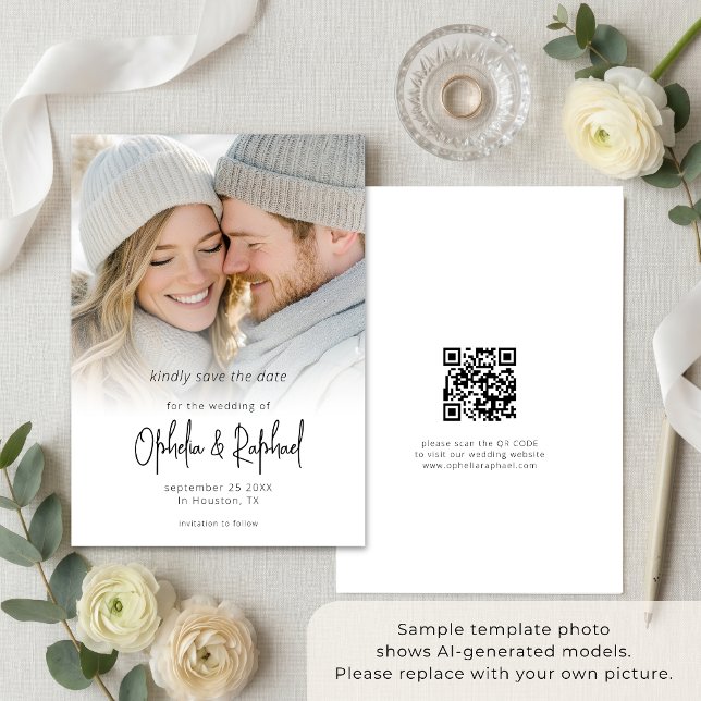 Save The Date Superposition de photo Code QR de mariage moderne  (Créateur téléchargé)
