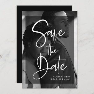 Save The Date Superposition moderne en noir et blanc   Photo