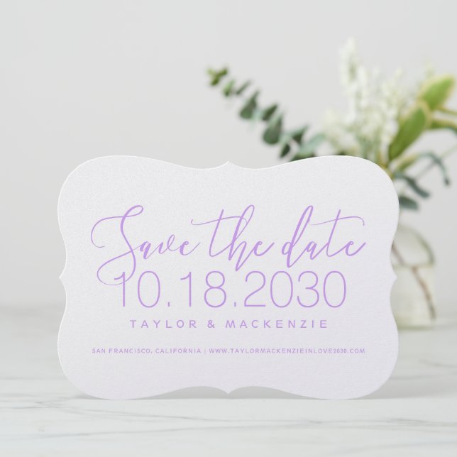 Save The Date Support de script minimal moderne Lilac Enregistre (Debout devant)