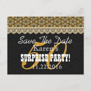 Save the Date SURPRISE 50th Birthday V002B GOLD Announcement Postcard