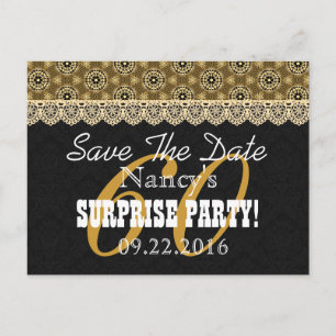 Save the Date SURPRISE 60th Birthday V002C GOLD Announcement Postcard