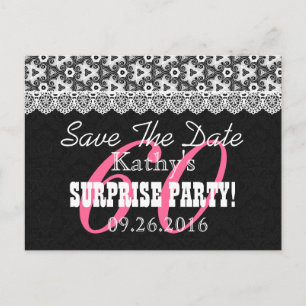 Save the Date SURPRISE 60th Birthday V010C BLACK Announcement Postcard