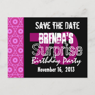 Save the Date Surprise 70th Party Pink W1750 Announcement Postcard