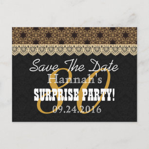 Save the Date SURPRISE 80th Birthday N03C GOLD Announcement Postcard