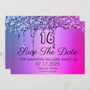 Save The Date Sweet 16 Anniversaire Purple Éperche Parties scint