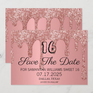 Save The Date Sweet 16 Anniversaire rose Parties scintillant gou